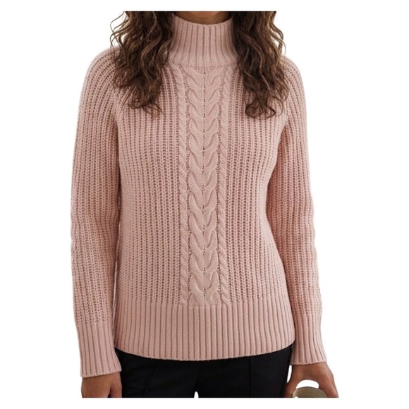 Lululemon Sweaters - Lululemon Pink Cable Knit Turtleneck Sweater Size 4 Mock Neck Raglan Sleeve